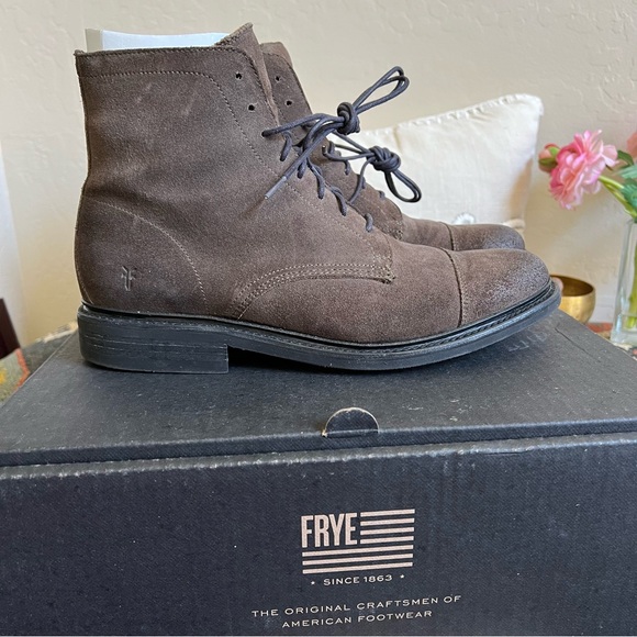 FRYE Cap Toe Lace Up Boots Burnished Brown Men’s US8.5D - Picture 4 of 17